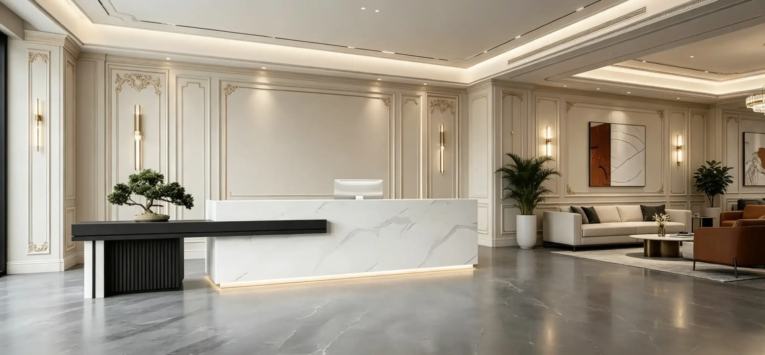 A completed Maoters reception and lounge workspace