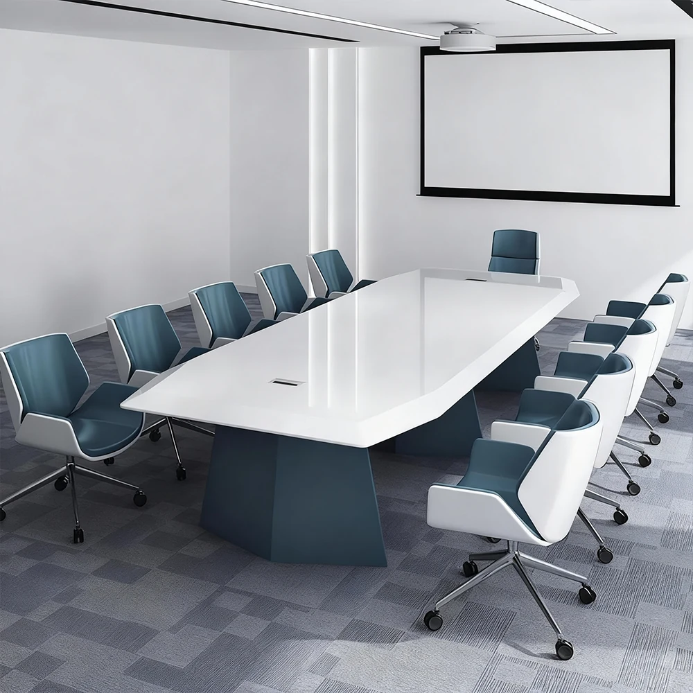 Stylish Large White Painted Conference and Multi-Person Office Desk - image 3