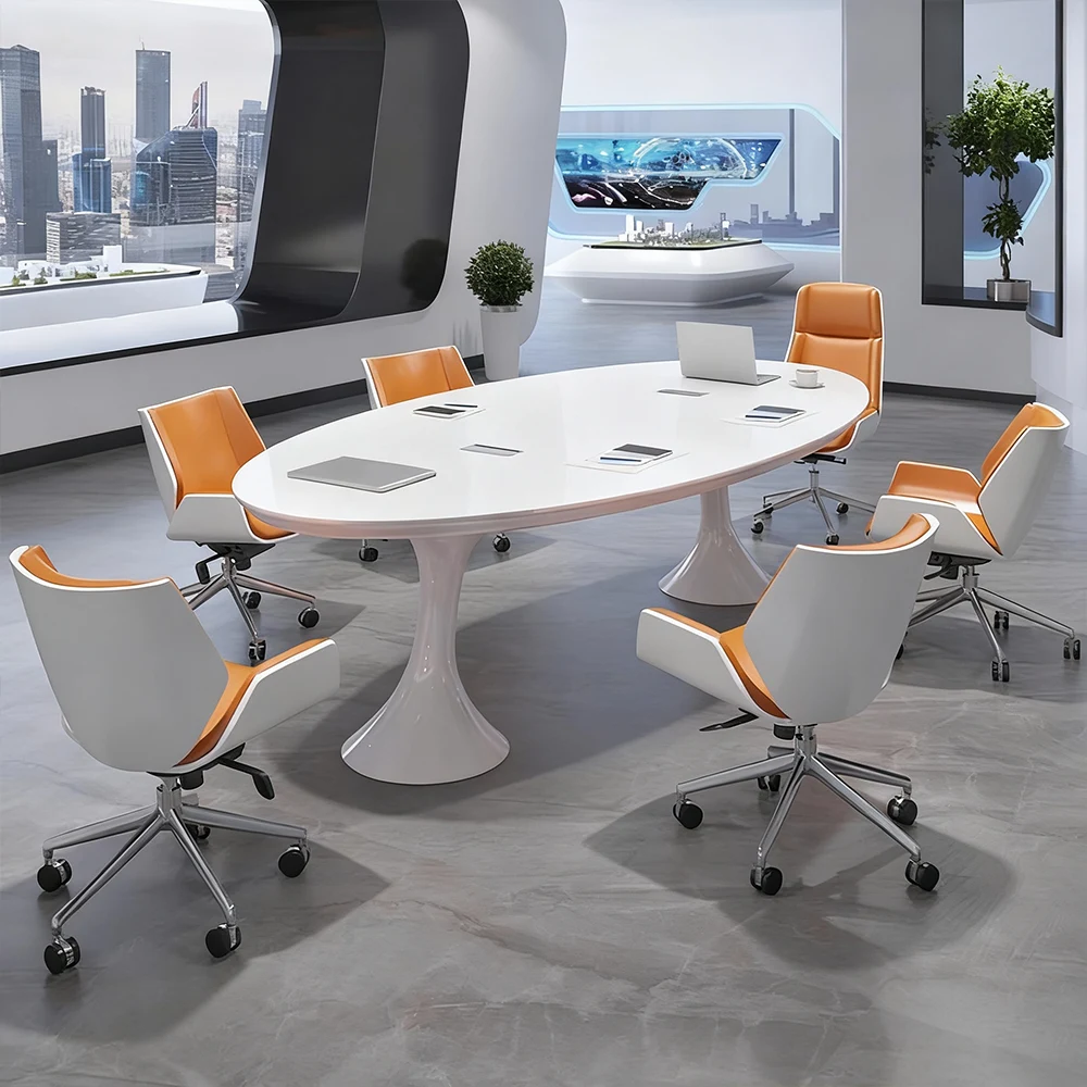 White Oval Small Negotiation Table - image 3