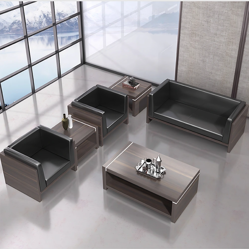 Compact Modern Guest Office Sofa - Genuine Leather, Black - image 3
