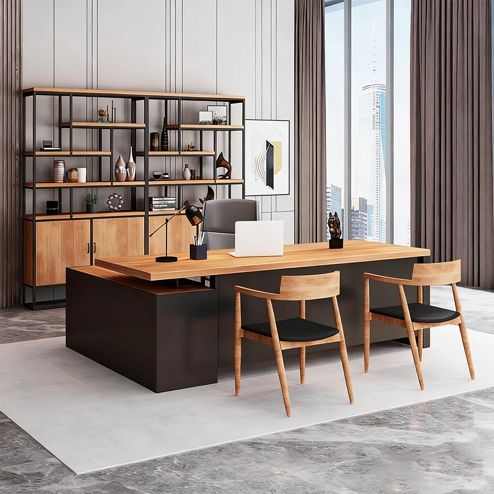 Industrial-Style Solid Wood Executive Desk - Maoters - image 9