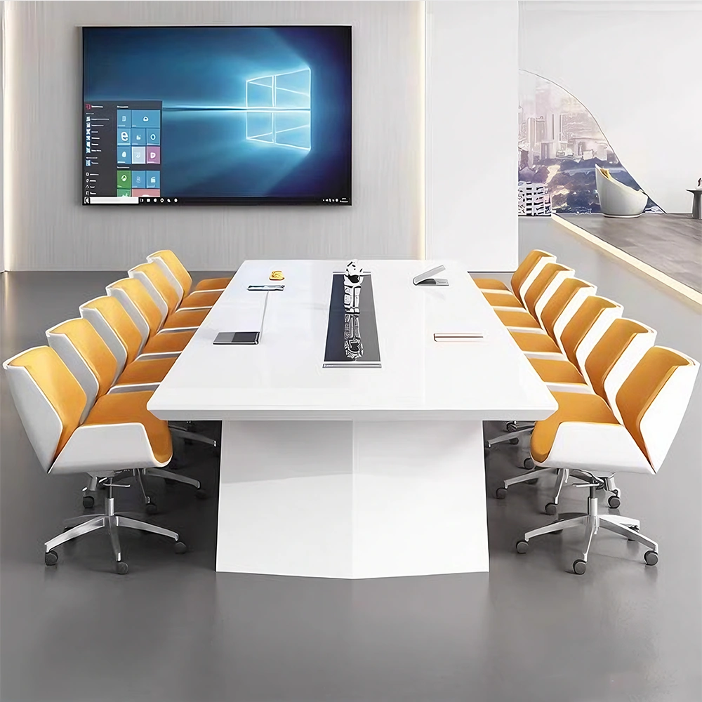 Large Rectangular White Lacquered Conference Table - Maoters - image 2