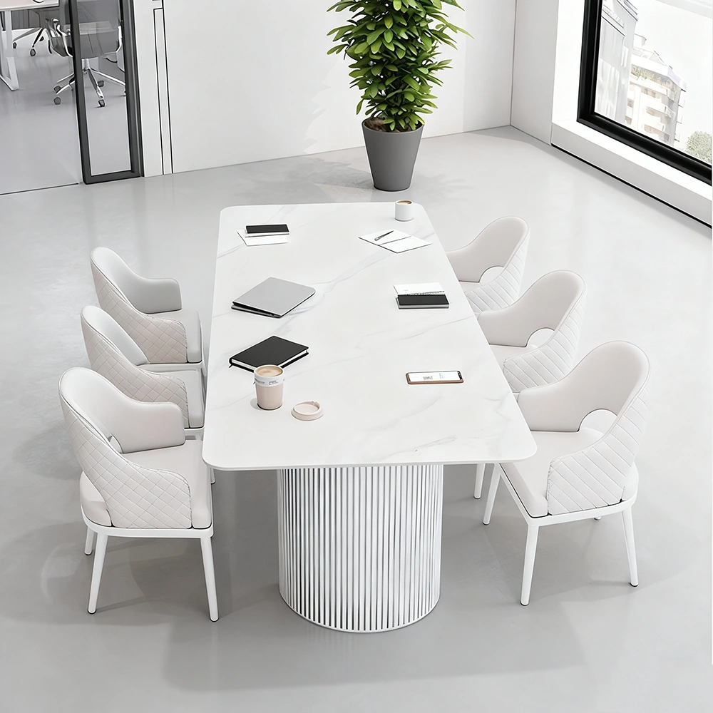 White Marble Boardroom Conference Table Long Meeting Desk - image 2