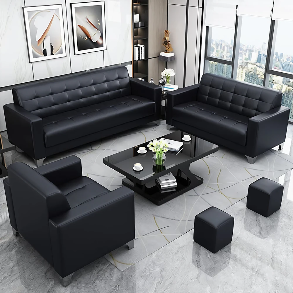 Black Leather Business Office Sofa - image 2
