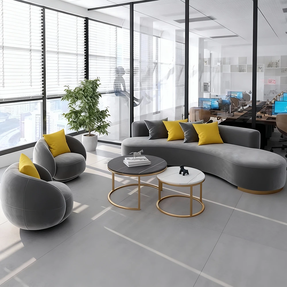 Elegant Gray Fabric Sofa for Office Lounge &amp; Reception - image 3