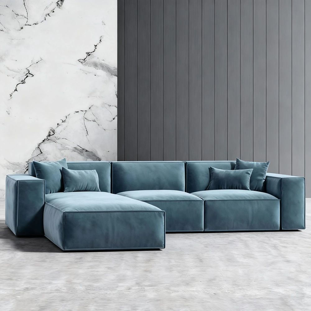 Wide Armrests Velvet Luxury Sofa - image 2