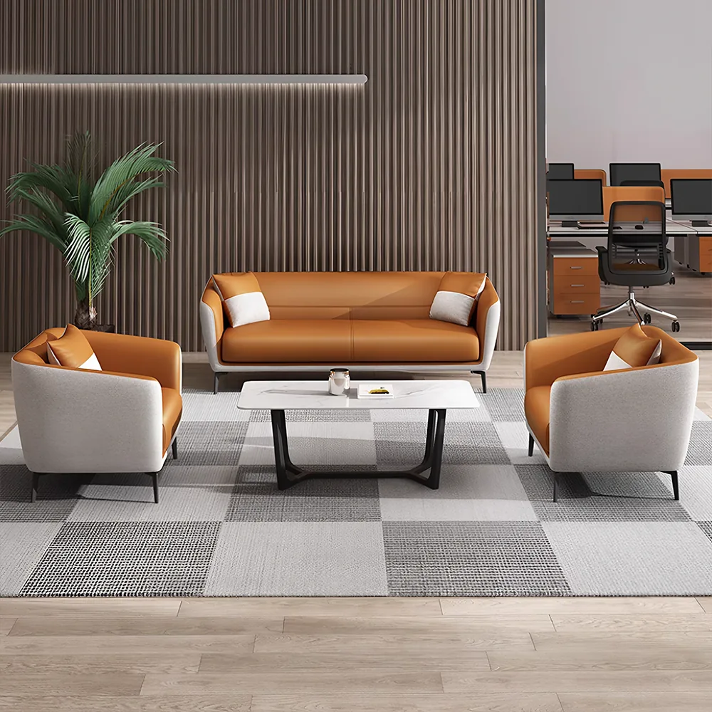 Luxury Leather Office Sofa - Compact Casual Orange - image 2