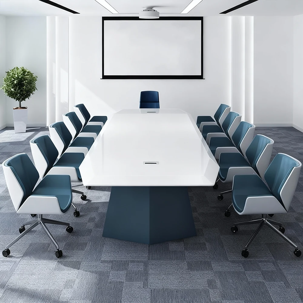 Stylish Large White Painted Conference and Multi-Person Office Desk - image 2