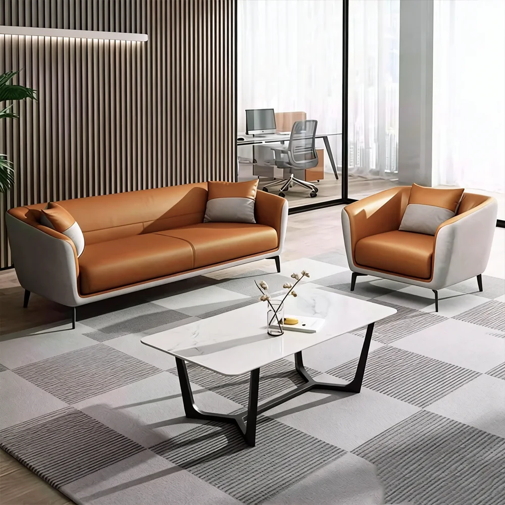 Luxury Leather Office Sofa - Compact Casual Orange - image 3