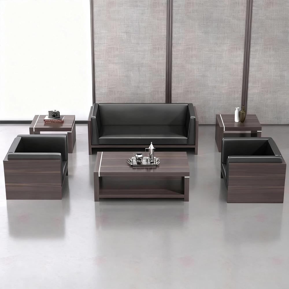 Compact Modern Guest Office Sofa - Genuine Leather, Black - image 4
