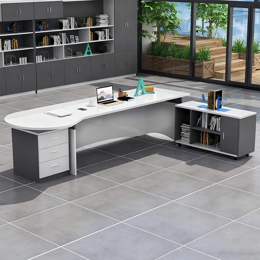 Executive Desk with 3 Drawers - Rounded Corners Design - image 10