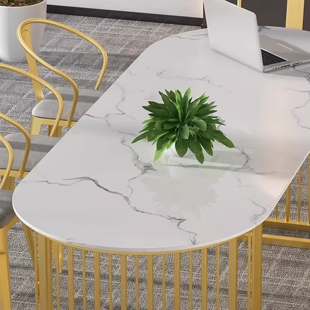 Rock Slab Marble Conference Table Oval Desk - image 3