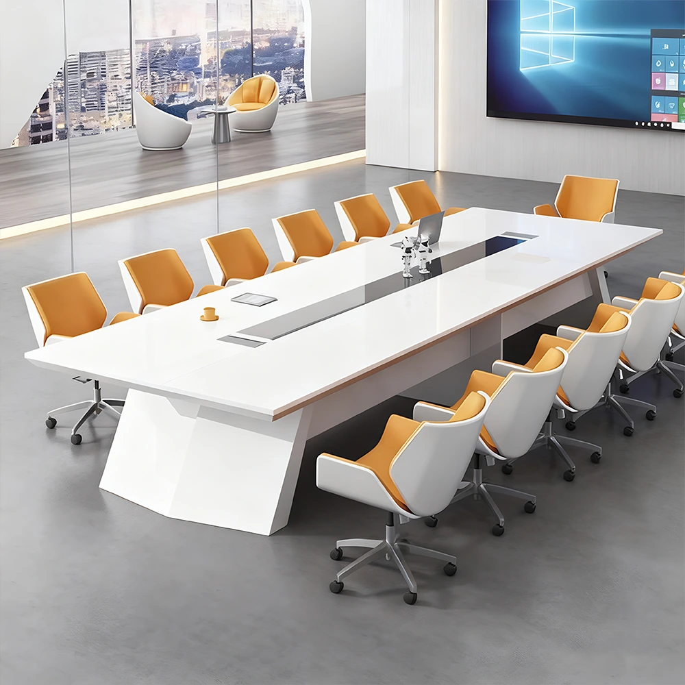 Large Rectangular White Lacquered Conference Table - Maoters - image 3