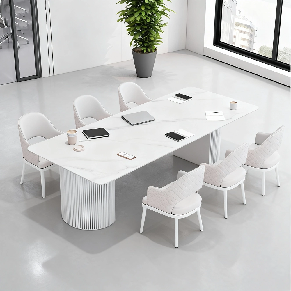 White Marble Boardroom Conference Table Long Meeting Desk - image 3