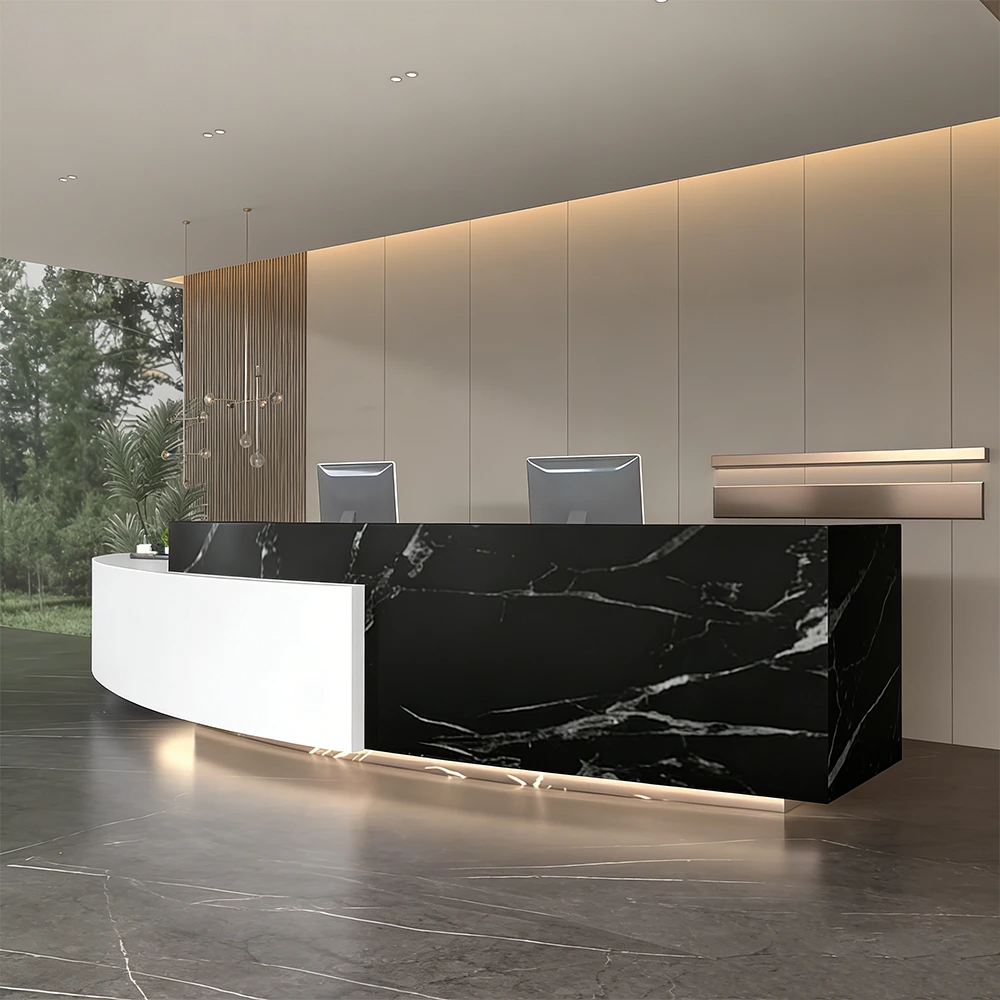 Company Reception Desk Imitation Marble Round Arc Bar - image 10