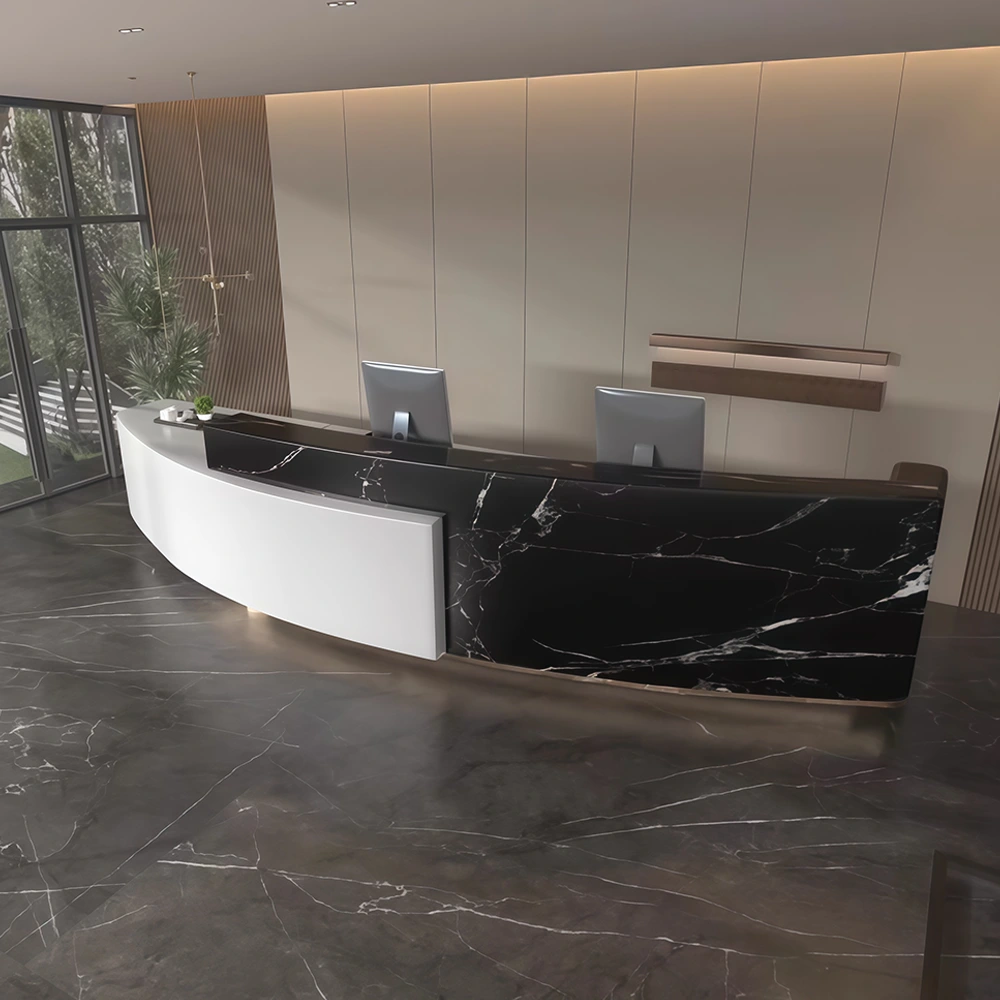 Company Reception Desk Imitation Marble Round Arc Bar - image 11