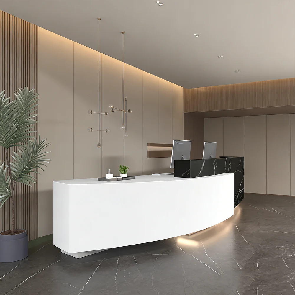 Company Reception Desk Imitation Marble Round Arc Bar - image 12