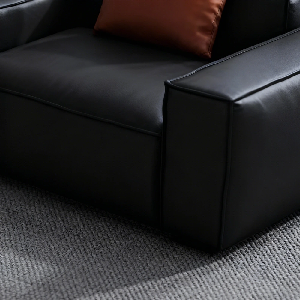 Leather Grey Sofa with Wide Armrests - Maoters - image 5