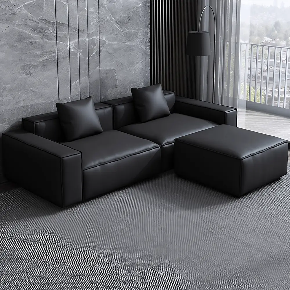 Leather Grey Sofa with Wide Armrests - Maoters - image 2