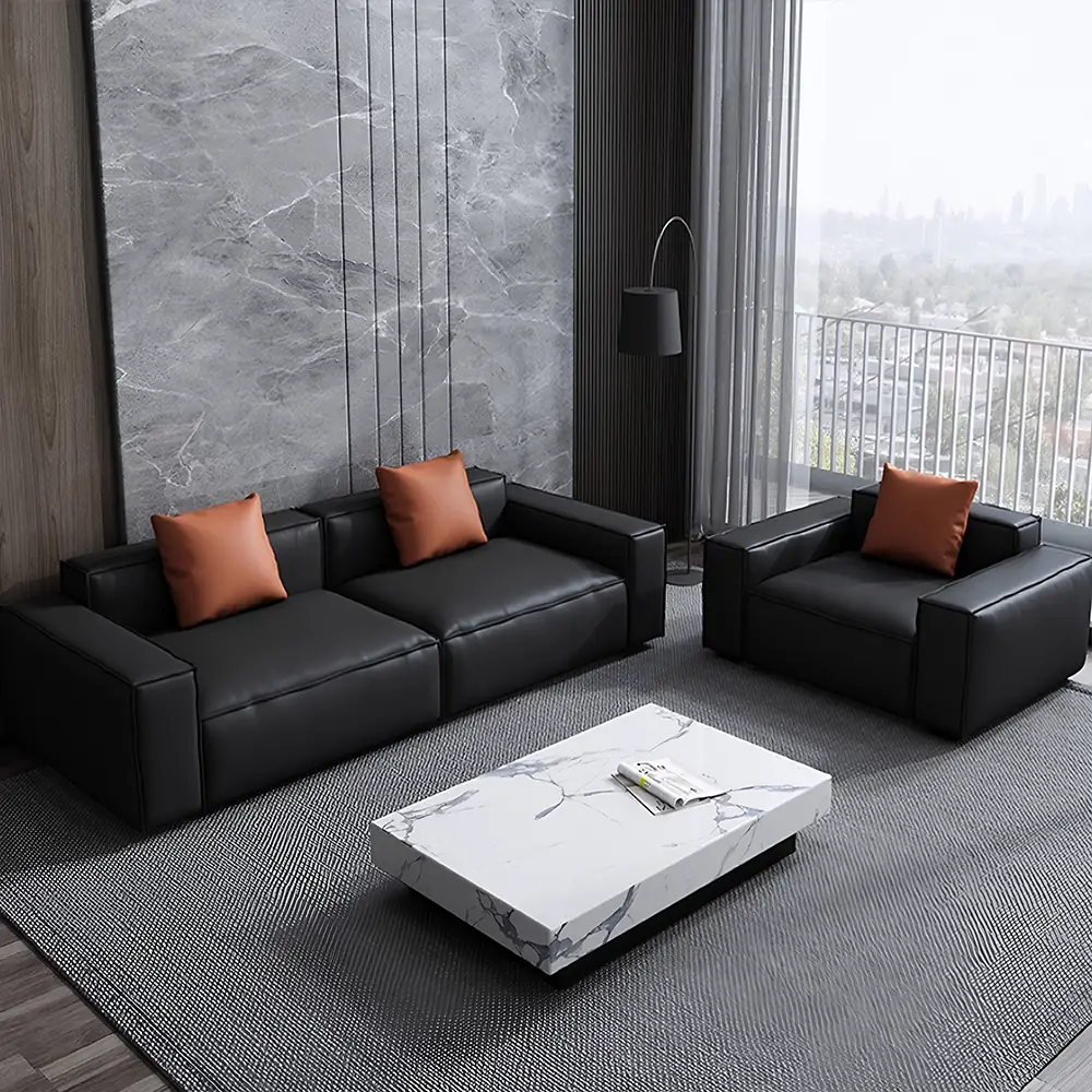 Leather Grey Sofa with Wide Armrests - Maoters - image 3