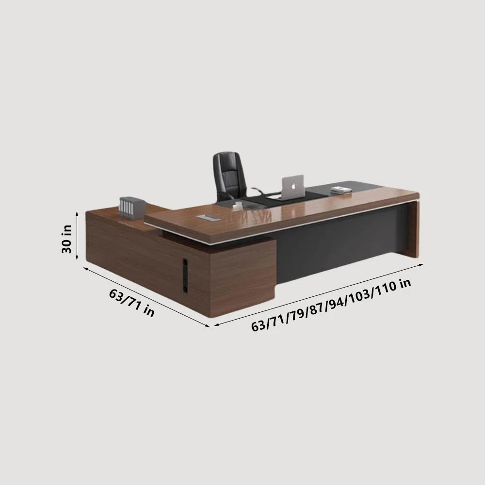 Dark brown wood grain office desk - image 8