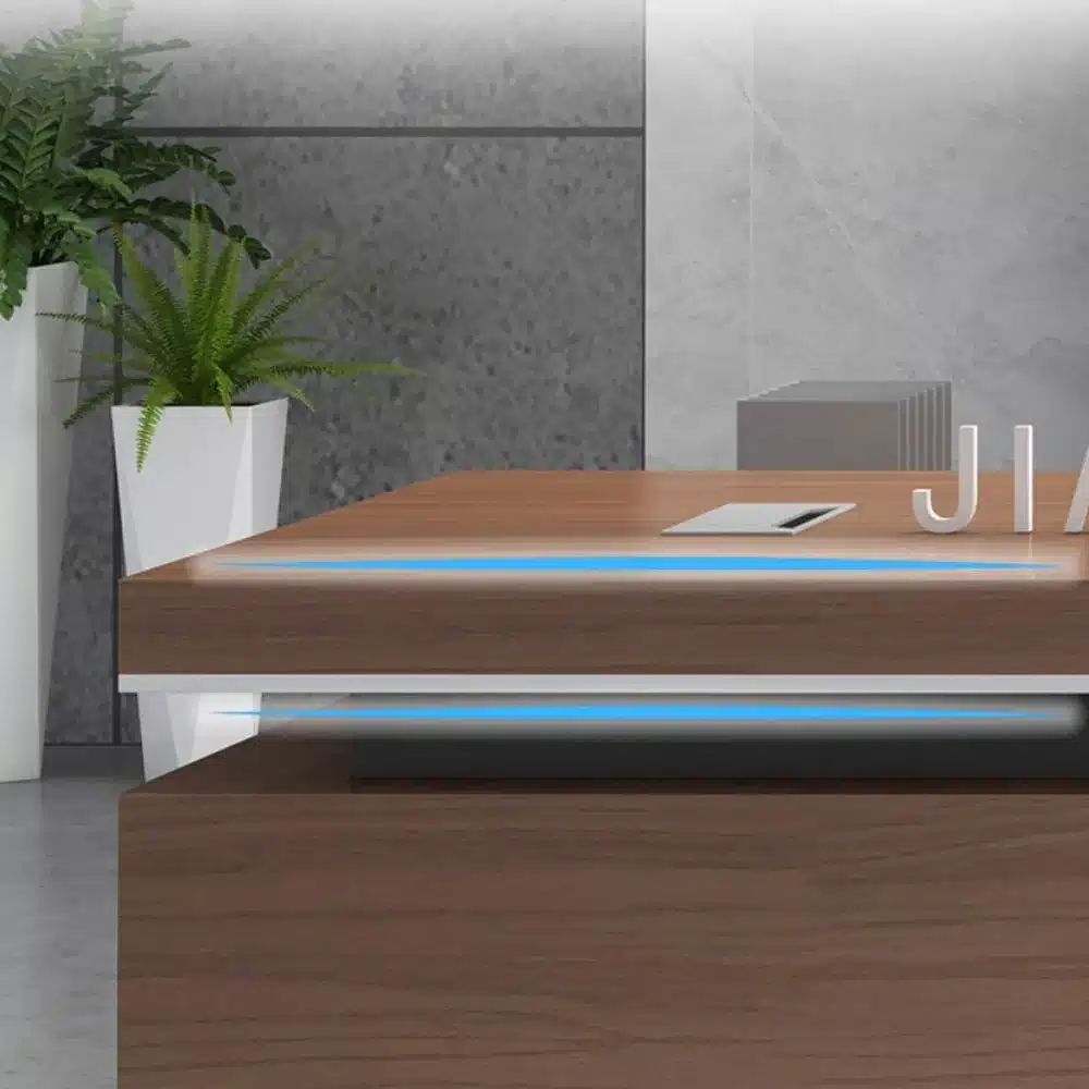Dark brown wood grain office desk - image 2
