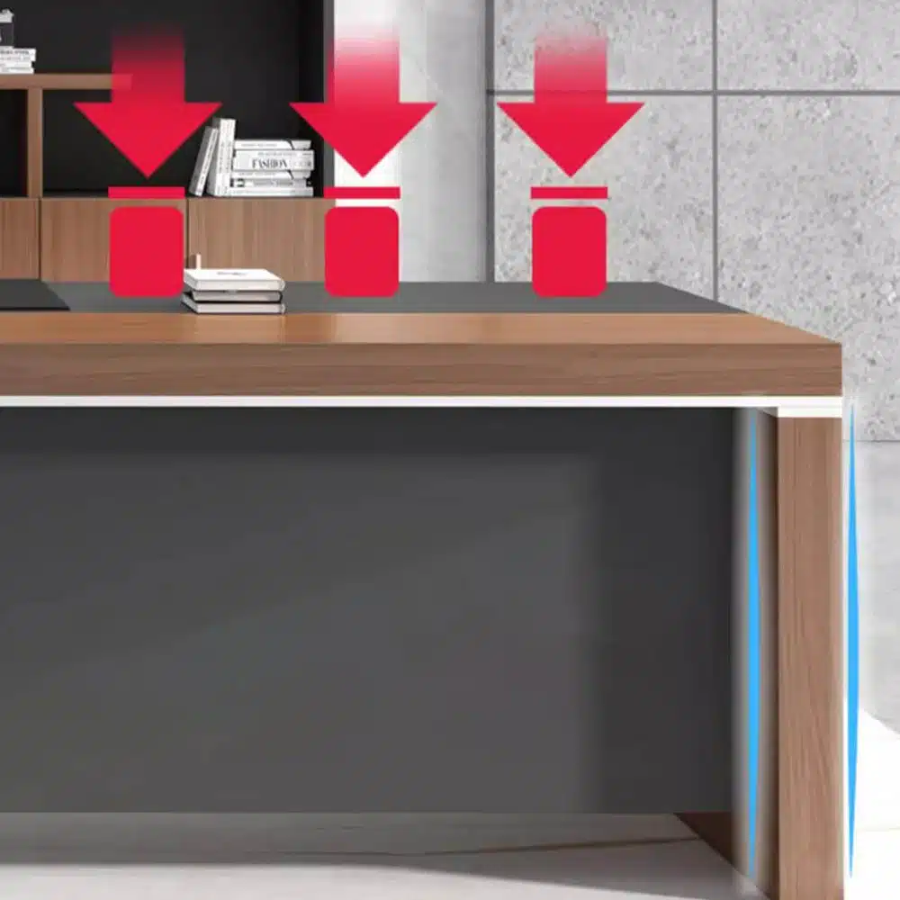Dark brown wood grain office desk - image 3