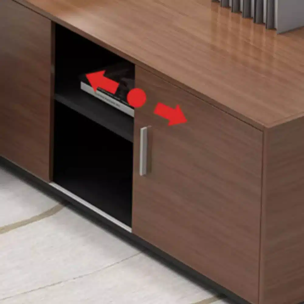 Dark brown wood grain office desk - image 4