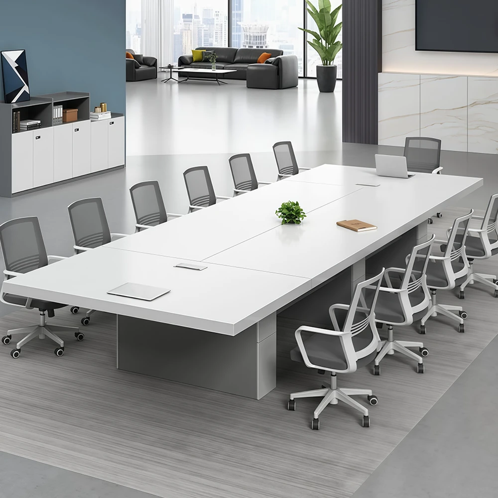 Warm White Minimalist Large Conference Table - Maoters - image 3