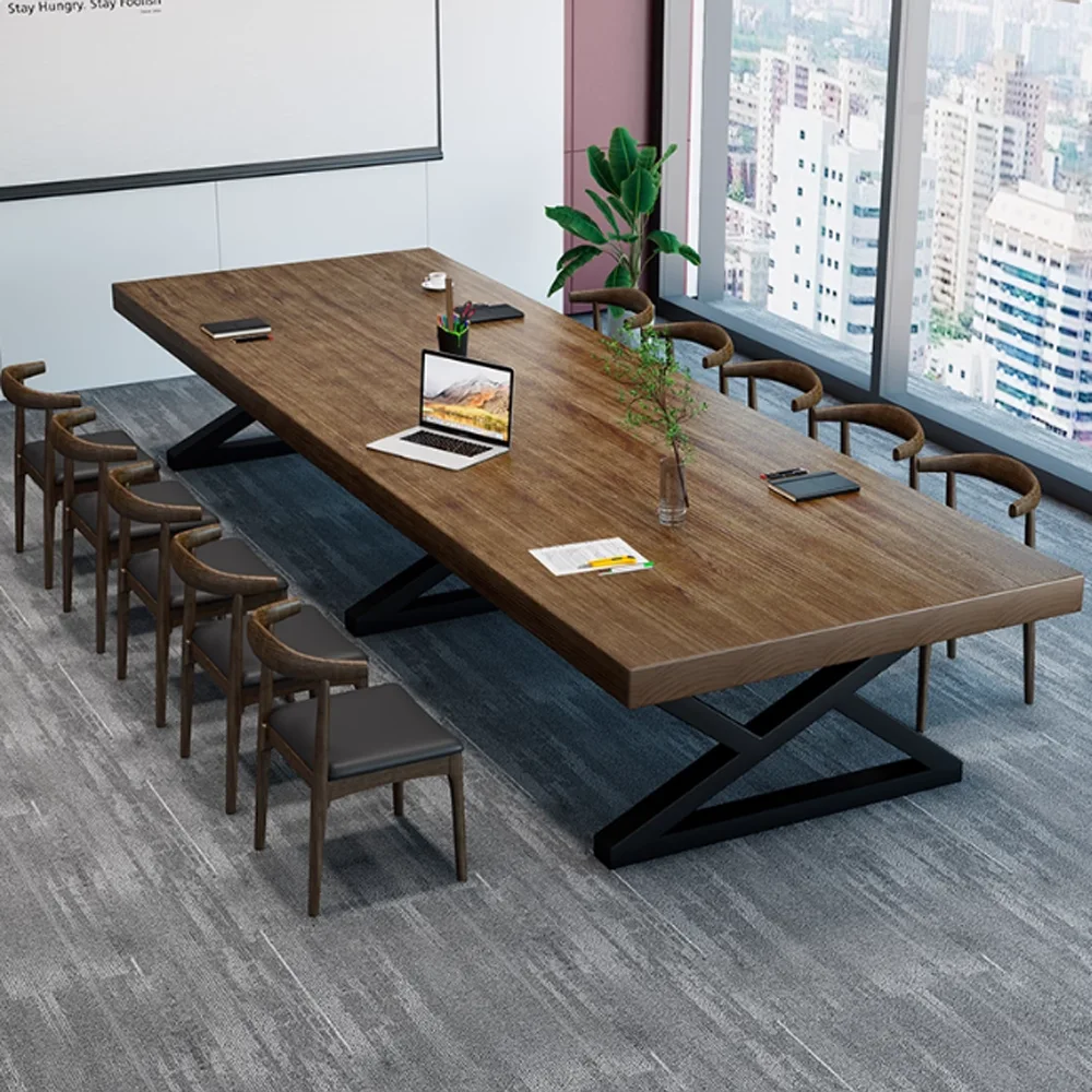 Nordic Industrial-Style Solid Wood Large Conference Table - image 8