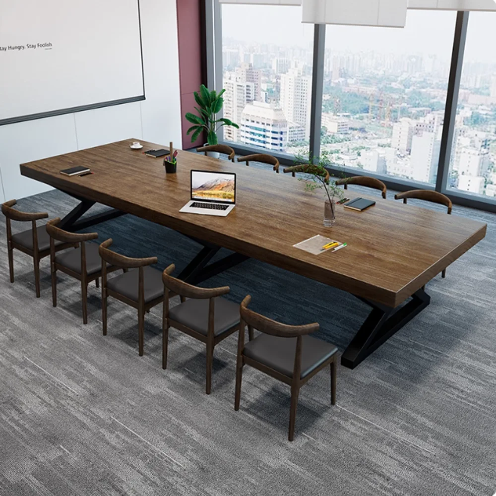 Nordic Industrial-Style Solid Wood Large Conference Table - image 9