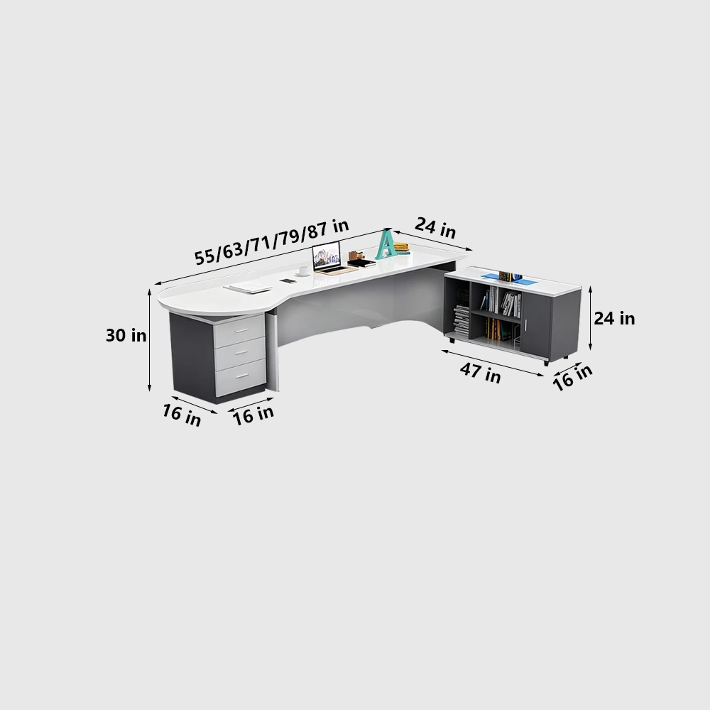 Executive Desk with 3 Drawers - Rounded Corners Design - image 14