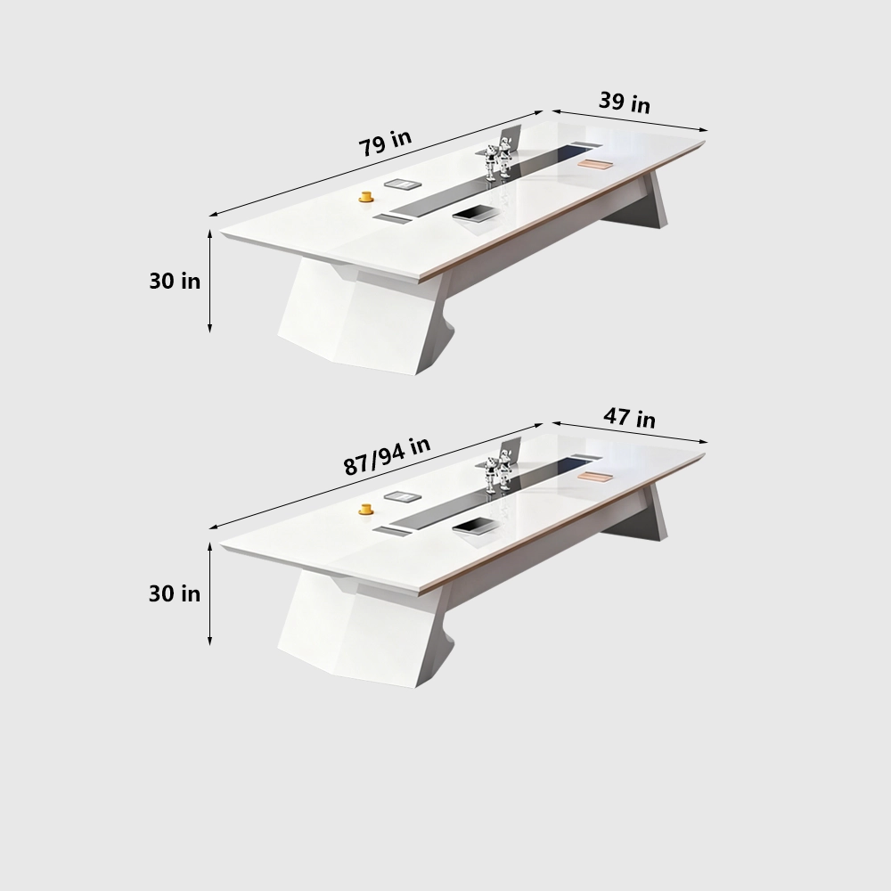Large Rectangular White Lacquered Conference Table - Maoters - image 7