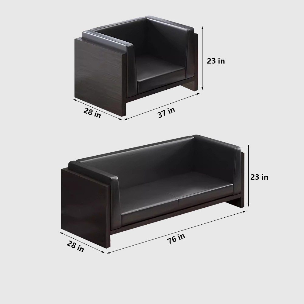 Compact Modern Guest Office Sofa - Genuine Leather, Black - image 8