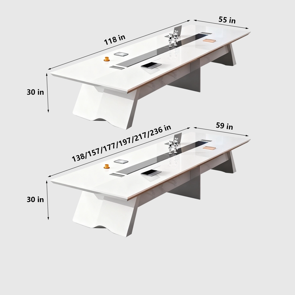 Large Rectangular White Lacquered Conference Table - Maoters - image 8
