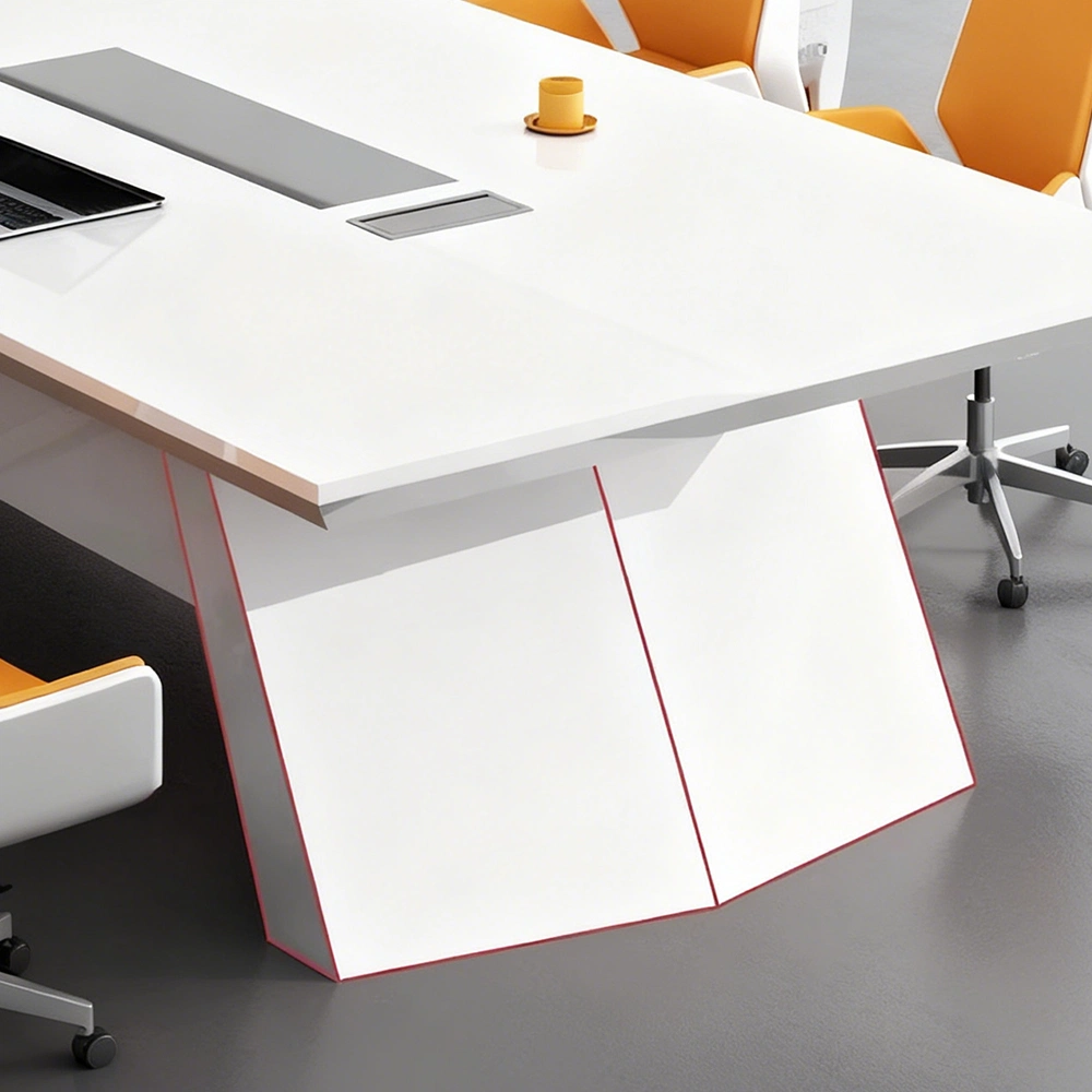 Large Rectangular White Lacquered Conference Table - Maoters - image 4