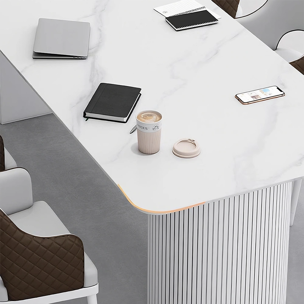 White Marble Boardroom Conference Table Long Meeting Desk - image 4