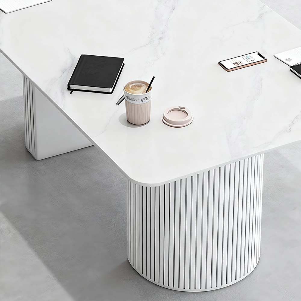 White Marble Boardroom Conference Table Long Meeting Desk - image 5
