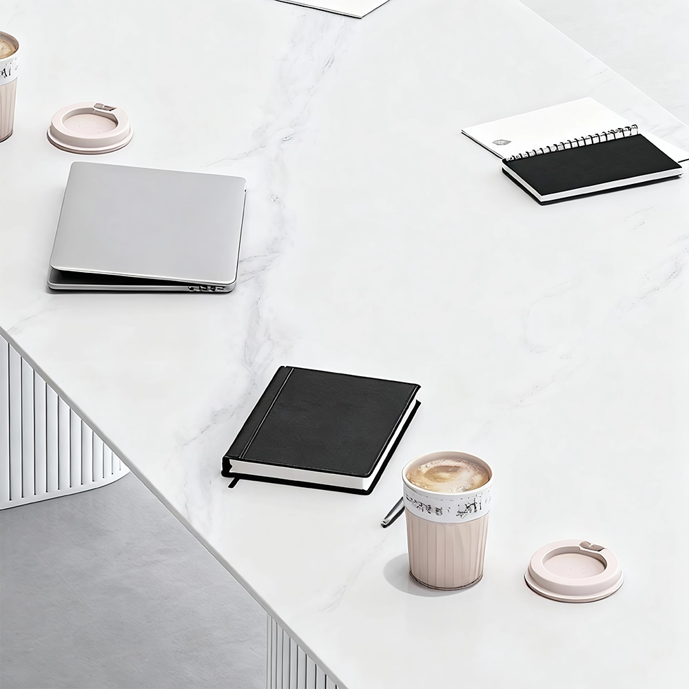 White Marble Boardroom Conference Table Long Meeting Desk - image 6