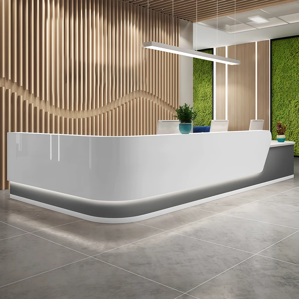 Lacquer Office Reception Desk - Curved Counter For Lobby &amp; Consultation - image 2