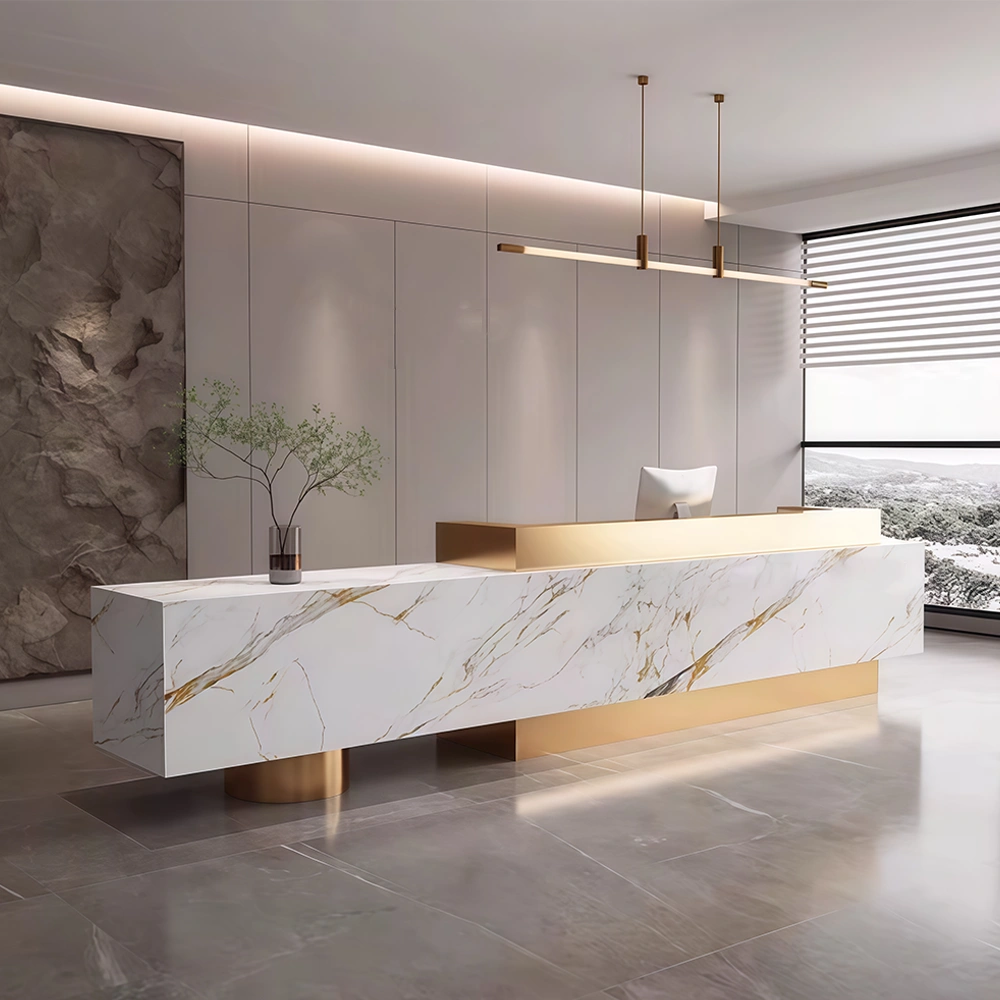 Luxury Marble Reception Desk with Stainless Steel Accents - image 2