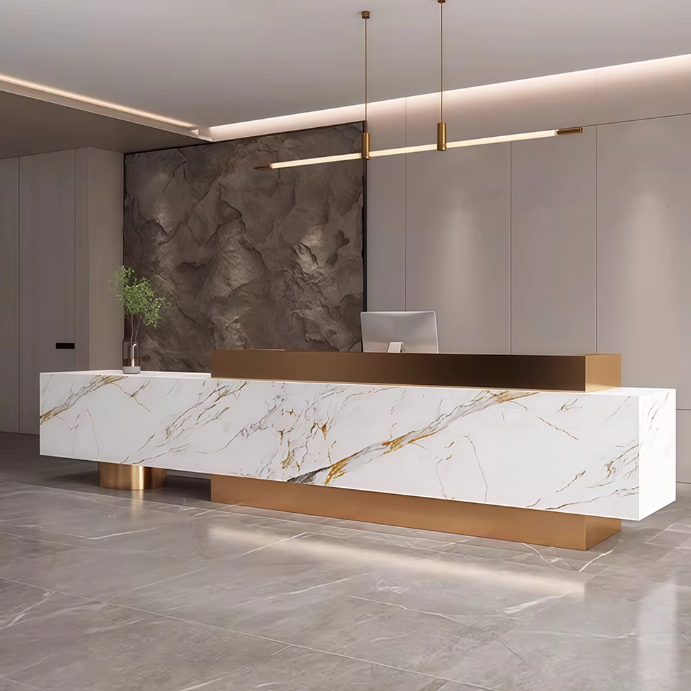 Luxury Marble Reception Desk with Stainless Steel Accents - image 3