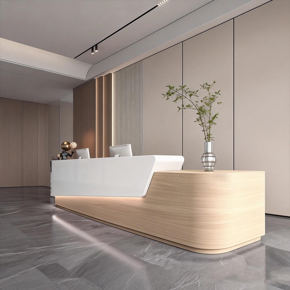 Curved Solid Wood High-end Reception And Consultation Desk - image 2