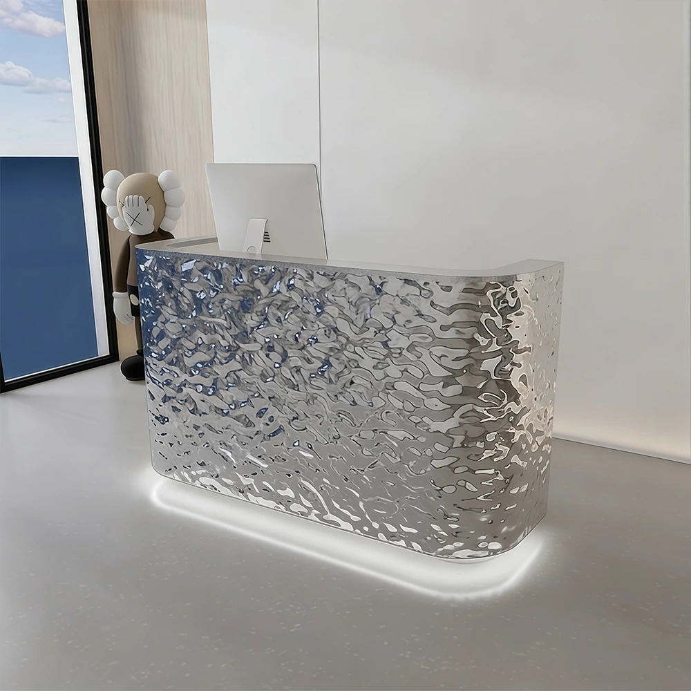 Curved Wave-patterned Stainless Steel Reception Desk - image 2