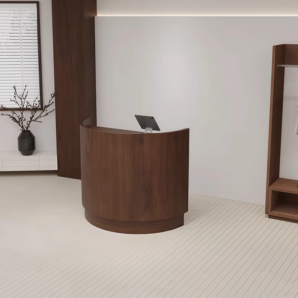 Semicircular Walnut Front Desk with Checkout Function - image 2