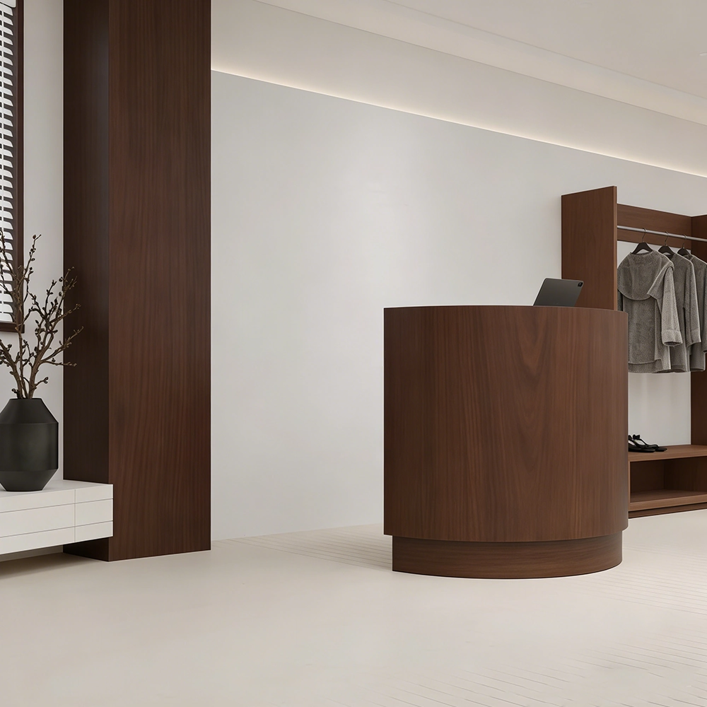 Semicircular Walnut Front Desk with Checkout Function - image 3