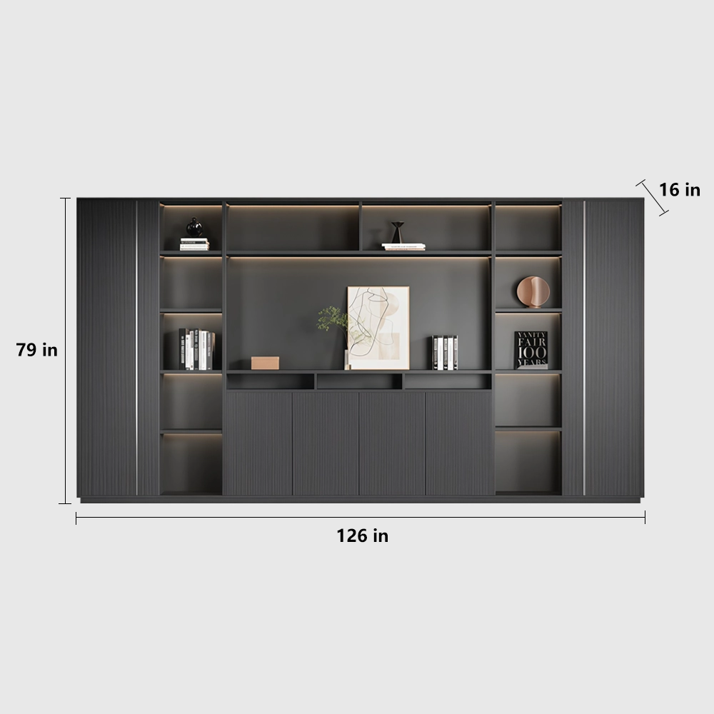 Wooden Bookcase with Storage for Office Wall - image 14