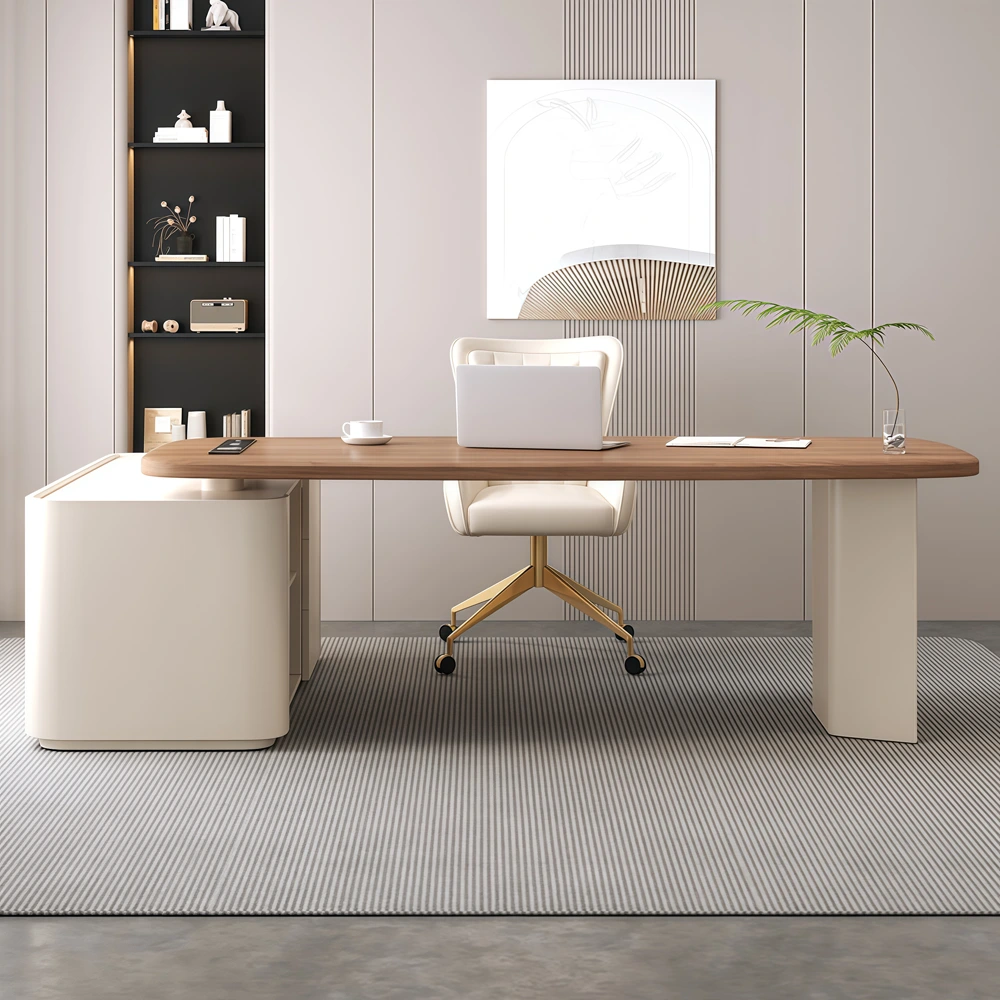 Cream Wood Computer Desk Modern Office - image 2