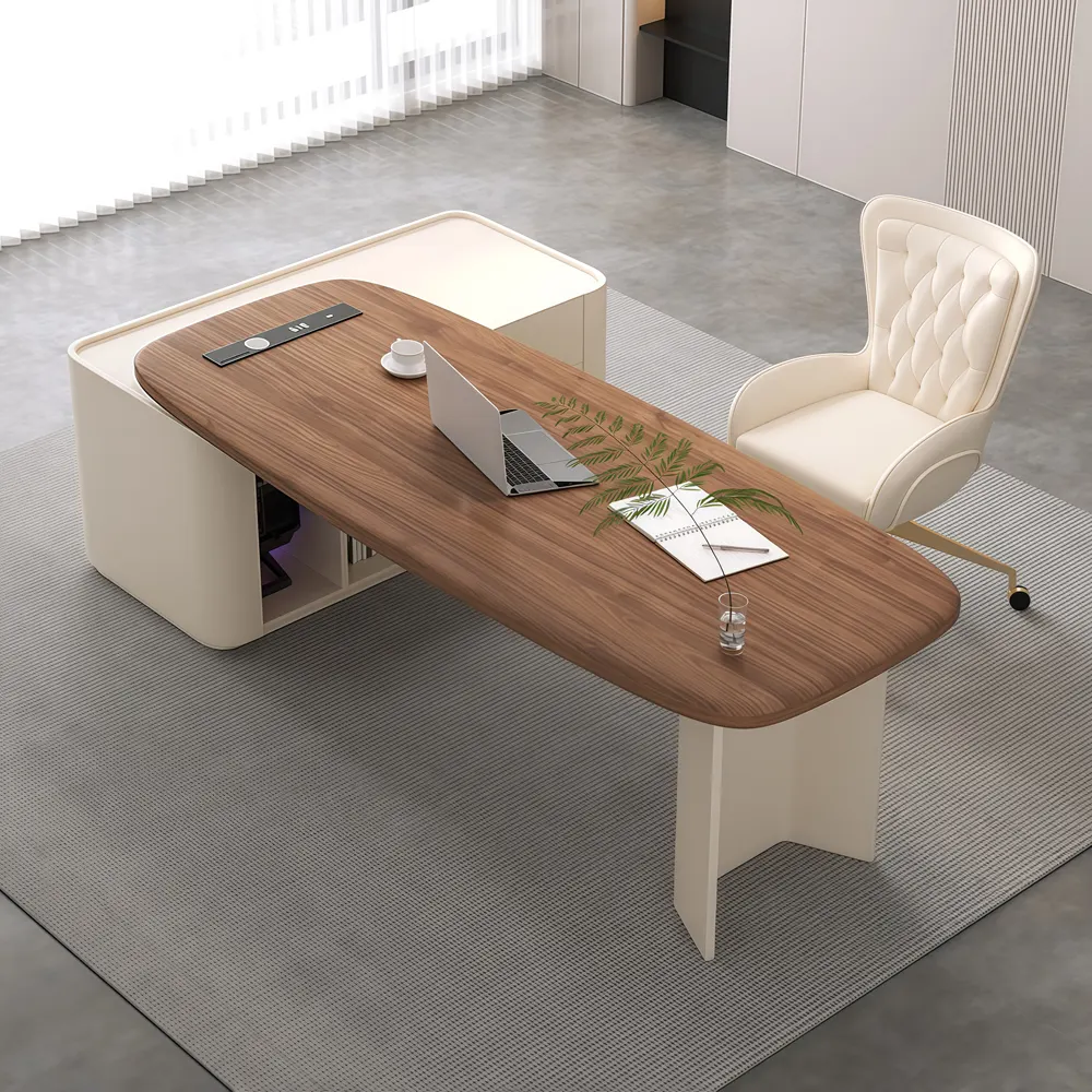 Cream Wood Computer Desk Modern Office - image 3