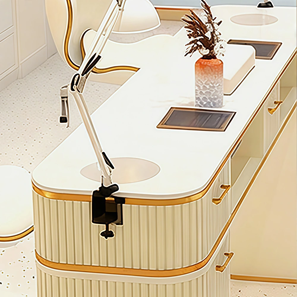 Dark Marble Nail Desk with Vacuum and Lamp - image 3